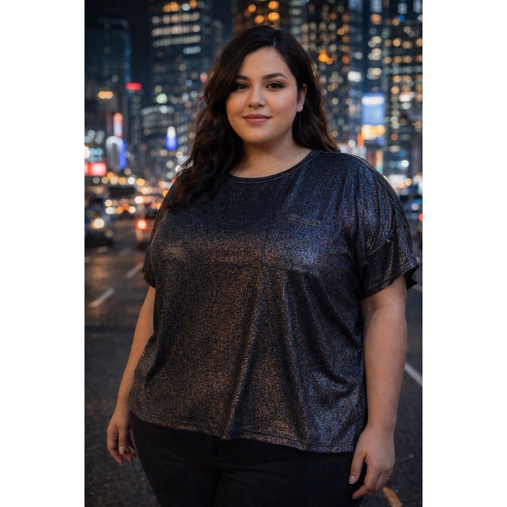 Like Love 2X Black Metallic Shimmer Tunic Top High Low Hem Plus Size